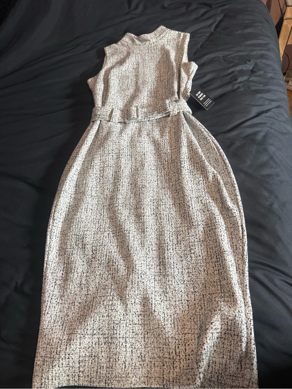 Express Sleeveless Tweed-Texture Midi Dress in Light Gray